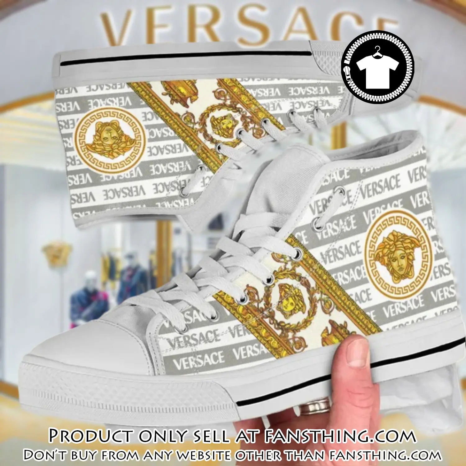Versace white high top canvas shoes luxury brand gifts for men women fst5206355